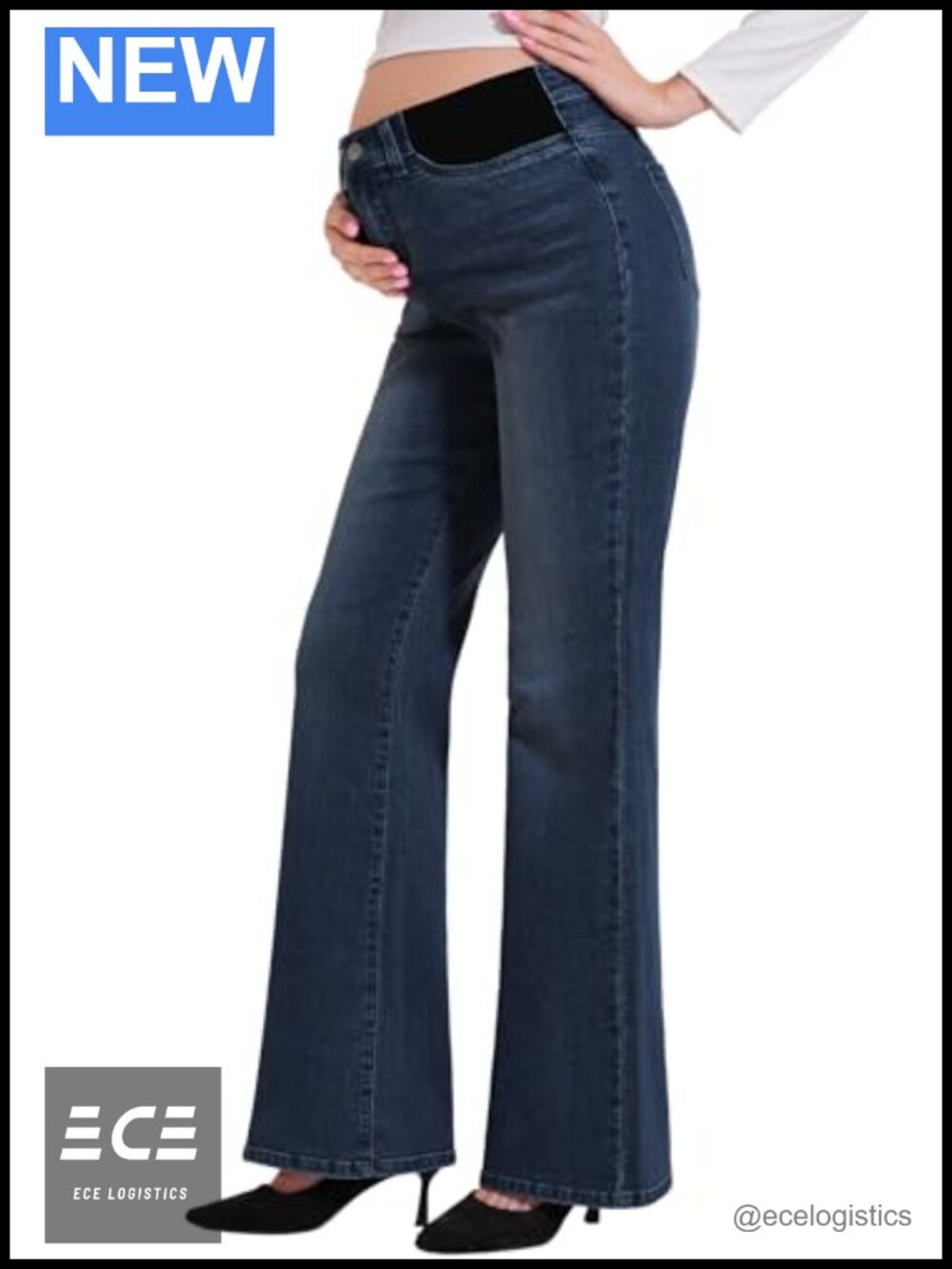 Women's Maternity Mid-Rise Bootcut Jeans Stretchy Adjustable Waist Pregnancy